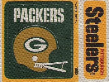 1976 Fleer Football Patches #NNO Green Bay Packers Helmet / Pittsburgh Steelers Name Front