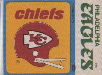 1976 Fleer Football Patches #NNO Kansas City Chiefs Helmet / Philadelphia Eagles Name Front
