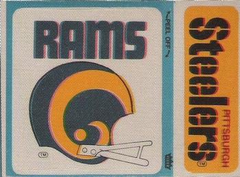 1976 Fleer Football Patches #NNO Los Angeles Rams Helmet / Pittsburgh Steelers Name Front