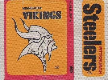 1976 Fleer Football Patches #NNO Minnesota Vikings Logo / Pittsburgh Steelers Name Front