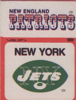 1976 Fleer Football Patches #NNO New York Jets Logo / New England Patriots Name Front
