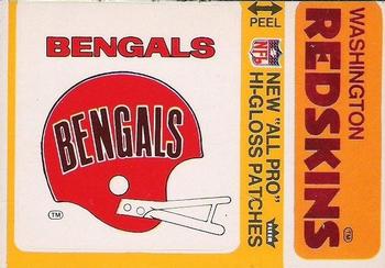 1976 Fleer Football Patches - High Gloss #NNO Cincinnati Bengals Helmet / Washington Redskins Name Front