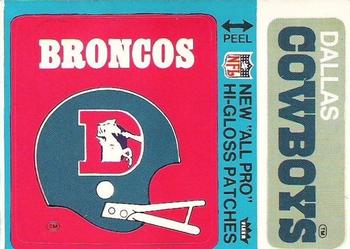 1976 Fleer Football Patches - High Gloss #NNO Denver Broncos Helmet / Dallas Cowboys Name Front