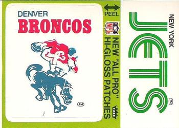 1976 Fleer Football Patches - High Gloss #NNO Denver Broncos Logo / New York Jets Name Front
