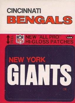 1976 Fleer Football Patches - High Gloss #NNO New York Giants Logo / Cincinnati Bengals Name Front