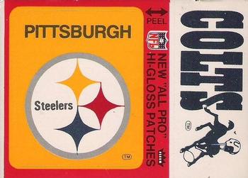 1976 Fleer Football Patches - High Gloss #NNO Pittsburgh Steelers Logo / Baltimore Colts Name Front