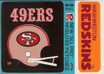 1976 Fleer Football Patches - High Gloss #NNO San Francisco 49ers Helmet / Washington Redskins Name Front