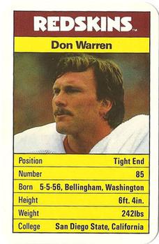 1987 Ace Fact Pack Washington Redskins #NNO Don Warren Front
