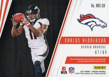 2017 Panini Phoenix - Hot Rookie Materials Signatures Gloves #HRS-CH Carlos Henderson Back