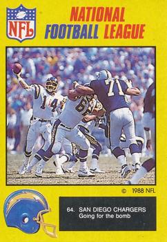 1988 Monty Gum NFL - Paper #64 San Diego Chargers going for the bomb Front