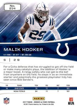 2017 Panini Rookies & Stars #214 Malik Hooker Back