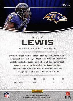 2017 Panini Limited #3 Ray Lewis Back