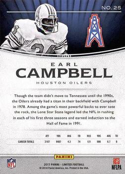 2017 Panini Limited #25 Earl Campbell Back