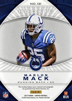 2017 Panini Limited #131 Marlon Mack Back