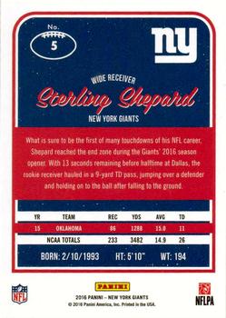2016 Donruss New York Giants #5 Sterling Shepard Back