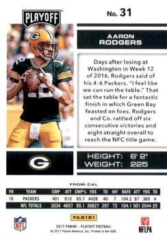 2017 Panini Playoff - Touchdown #31 Aaron Rodgers Back