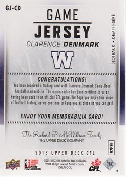 2015 Upper Deck CFL - Game Jersey #GJ-CD Clarence Denmark Back