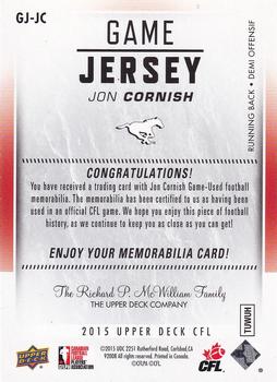 2015 Upper Deck CFL - Game Jersey #GJ-JC Jon Cornish Back