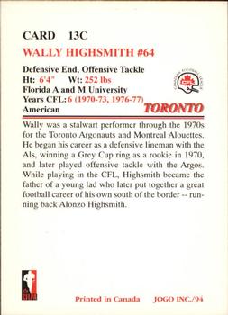 1994 JOGO Missing Years #13C Wally Highsmith Back