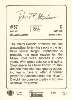 1988 Holsum Miami Dolphins #2 Dwight Stephenson Back