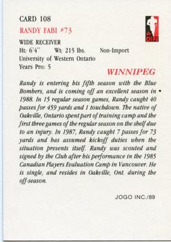 1989 JOGO Purple Promotional #108 Randy Fabi Back