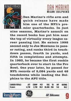 1992 General Electric Quarterback Greats #9 Dan Marino Back