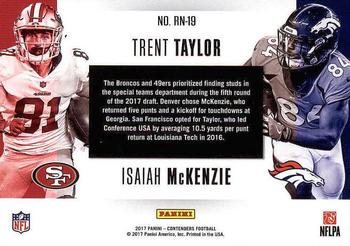 2017 Panini Contenders - Round Numbers #RN-19 Trent Taylor / Isaiah McKenzie Back