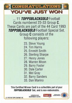 1993 Topps - Black Gold Winners Redeemed/Exchange #C Certified Winner C: 23-33 Back