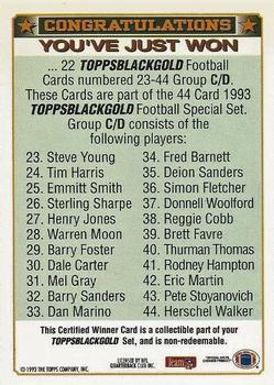 1993 Topps - Black Gold Winners Redeemed/Exchange #C/D Certified Winner C/D: 23-44 Back