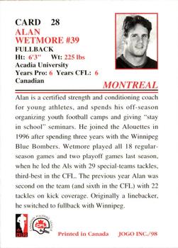 1998 JOGO #28 Alan Wetmore Back