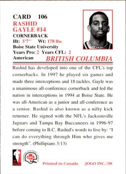 1998 JOGO #106 Rashid Gayle Back