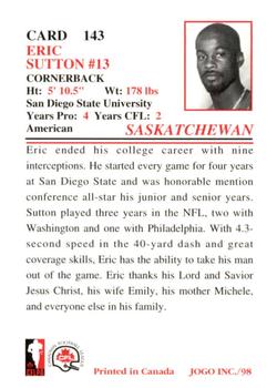 1998 JOGO #143 Eric Sutton Back