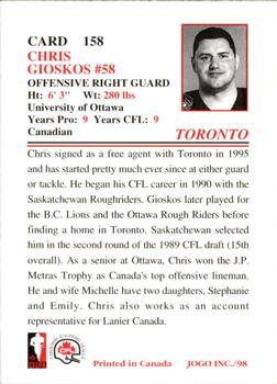 1998 JOGO #158 Chris Gioskos Back