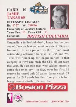 1999 JOGO Boston Pizza #10 Jamie Taras Back