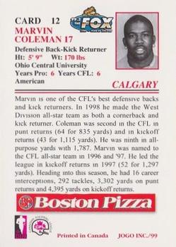 1999 JOGO Boston Pizza #12 Marvin Coleman Back