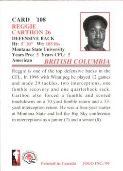 1999 JOGO #108 Reggie Carthon Back