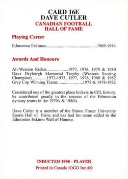 2000 JOGO Hall of Fame E #16E Dave Cutler Back