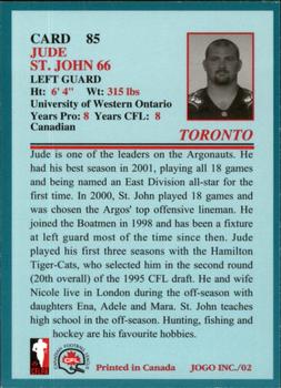 2002 JOGO #85 Jude St. John Back