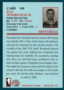 2002 JOGO #140 Pat Woodcock Back