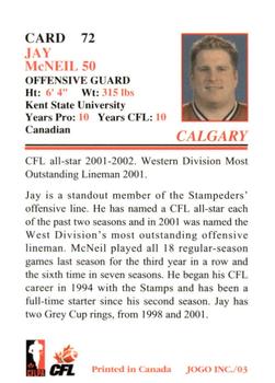 2003 JOGO #72 Jay McNeil Back