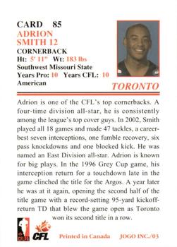 2003 JOGO #85 Adrion Smith Back