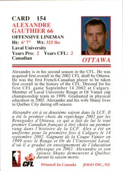 2003 JOGO #154 Alexandre Gauthier Back