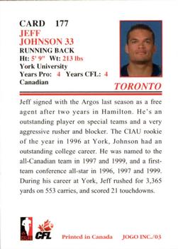 2003 JOGO #177 Jeff Johnson Back
