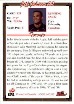 2005 JOGO #125 Jeff Johnson Back