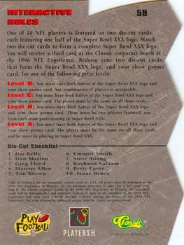 1996 Classic NFL Experience - Super Bowl XXX Die Cut Interactive #5B Tim Brown Back