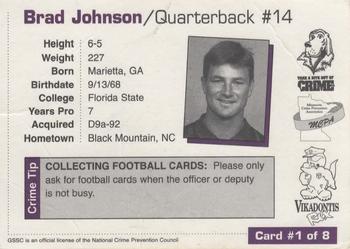 1998 Minnesota Vikings Police #1 Brad Johnson Back