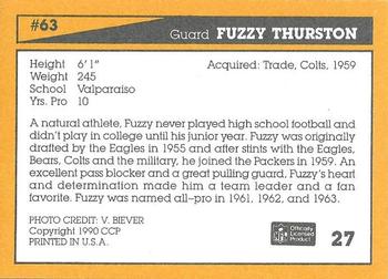 1990 Green Bay Packers 25th Anniversary #27 Fuzzy Thurston Back