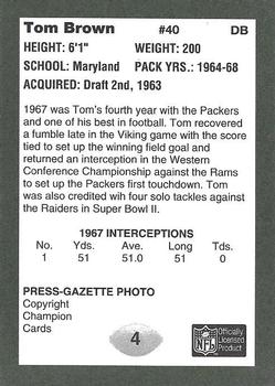 1991 Champion Cards Green Bay Packers Super Bowl II 25th Anniversary #4 Tom Brown Back