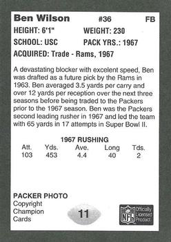 1991 Champion Cards Green Bay Packers Super Bowl II 25th Anniversary #11 Ben Wilson Back