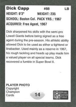 1991 Champion Cards Green Bay Packers Super Bowl II 25th Anniversary #14 Dick Capp Back